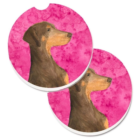 Carolines Treasures Pink Doberman Set of 2 Cup Holder Car Coaster SS4755-PKCARC
